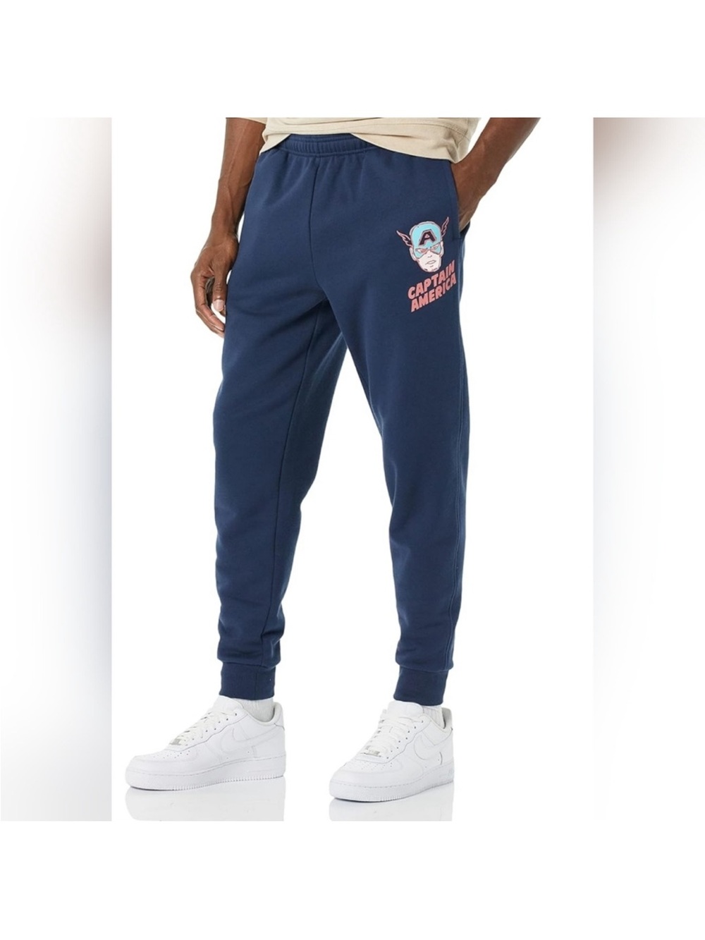 Marvel Men's Navy Sweatpants with Captain America Graphic